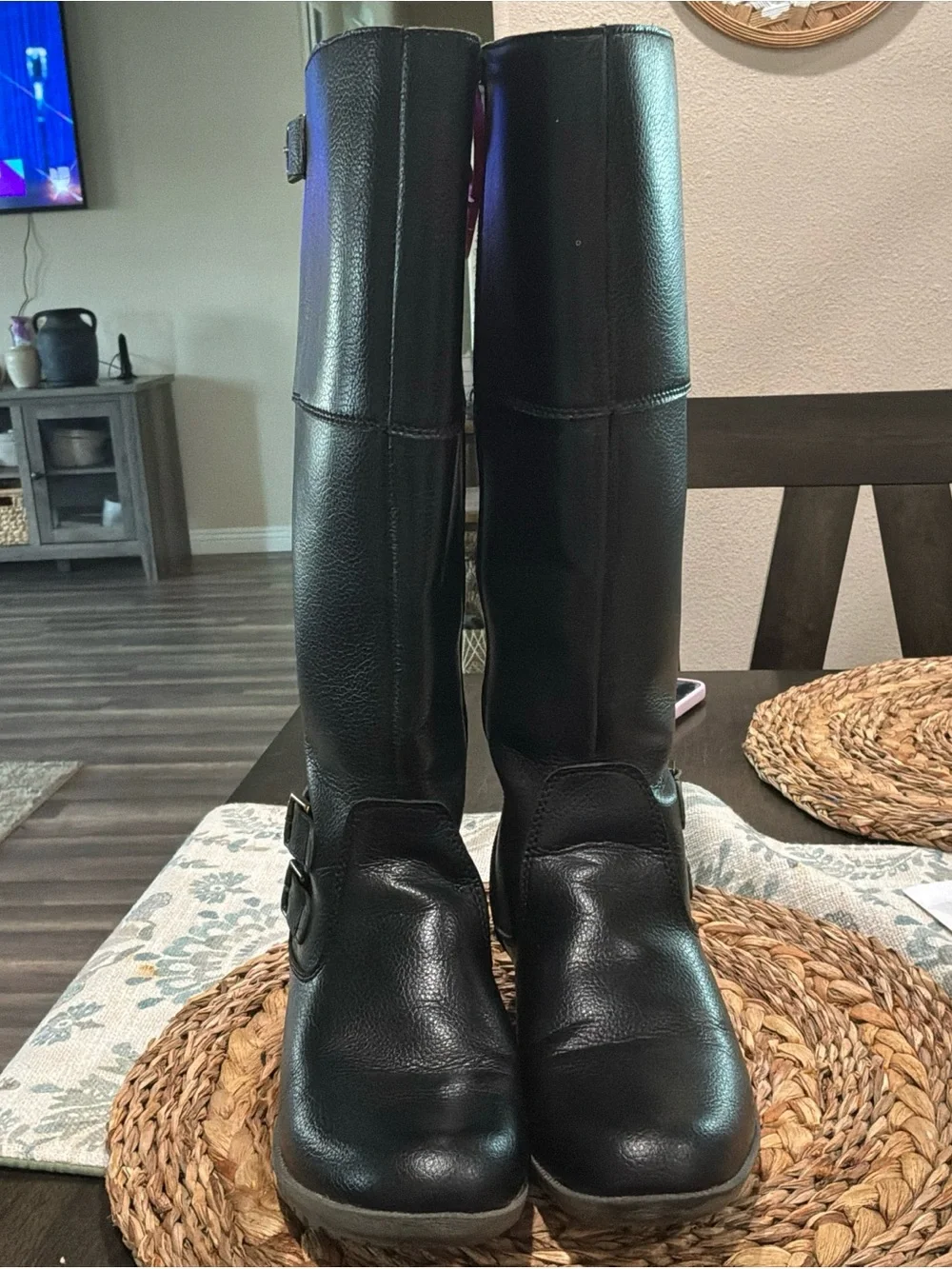 Clarks Black Leather Tall Riding Booties